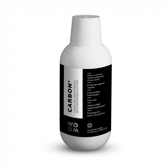 CARBON<sup>+</sup><br> <strong>Charcoal Mouthwash with Whiteness Action</strong><br><br><br>